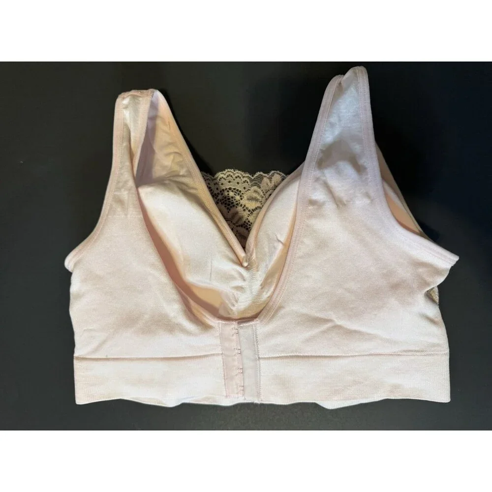 Breezies Bra Size M Pink Lace Cami Padded Wireless Adjustable Clasp Back NEW - Picture 2 of 8